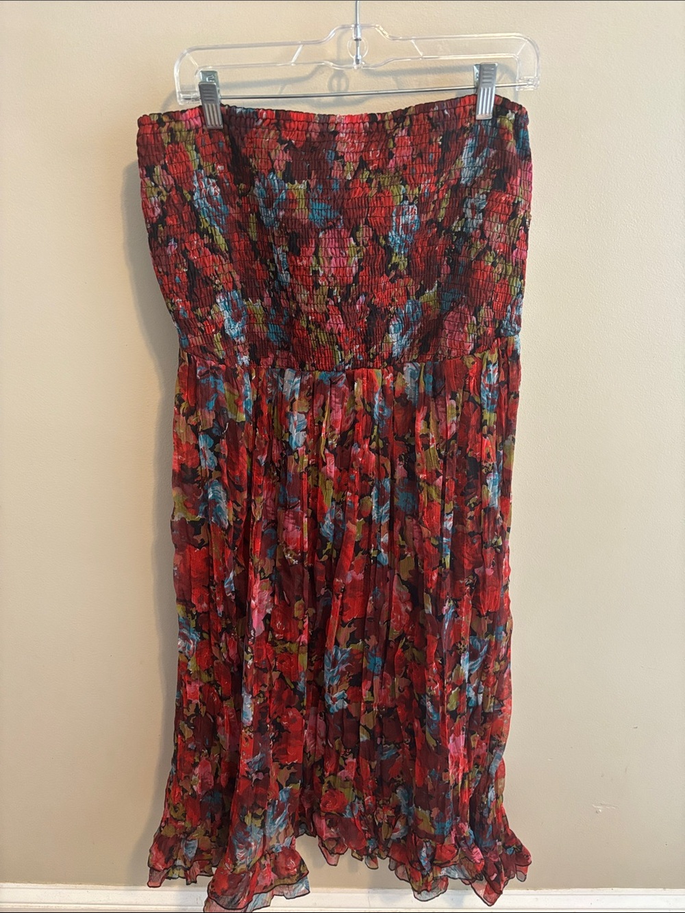 American Rag 3X Plus Size Strapless Smocked Floral Chiffon Midi Maxi Dress Boho